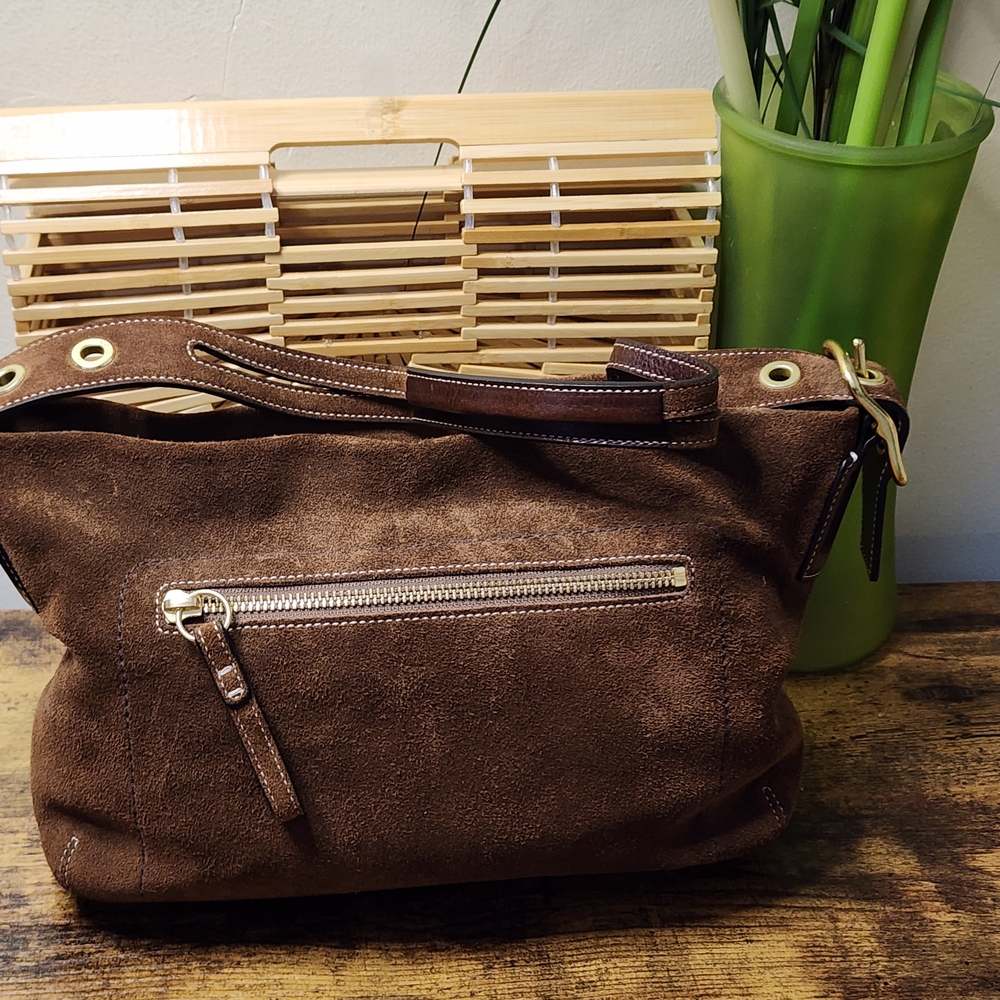Coach Brown Suede Bag with Gold Detail-Vintage - Picture 7 of 14